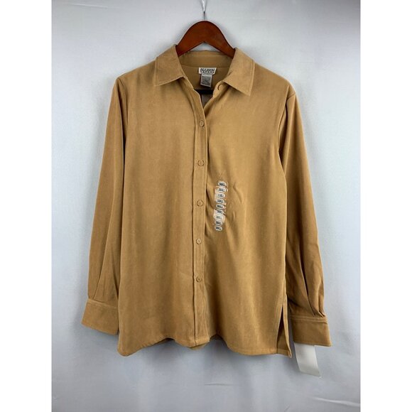 Allison Taylor Stretch Button-Up Shirt Medium Chamois Polyester Spandex - Picture 1 of 5